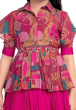 Digital Printed Polyester Gown in Fuchsia