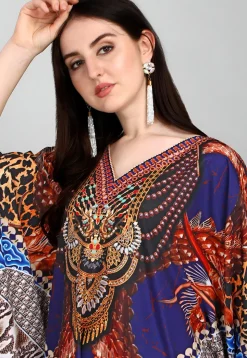 Digital Printed Polyester Kaftan in Multicolor