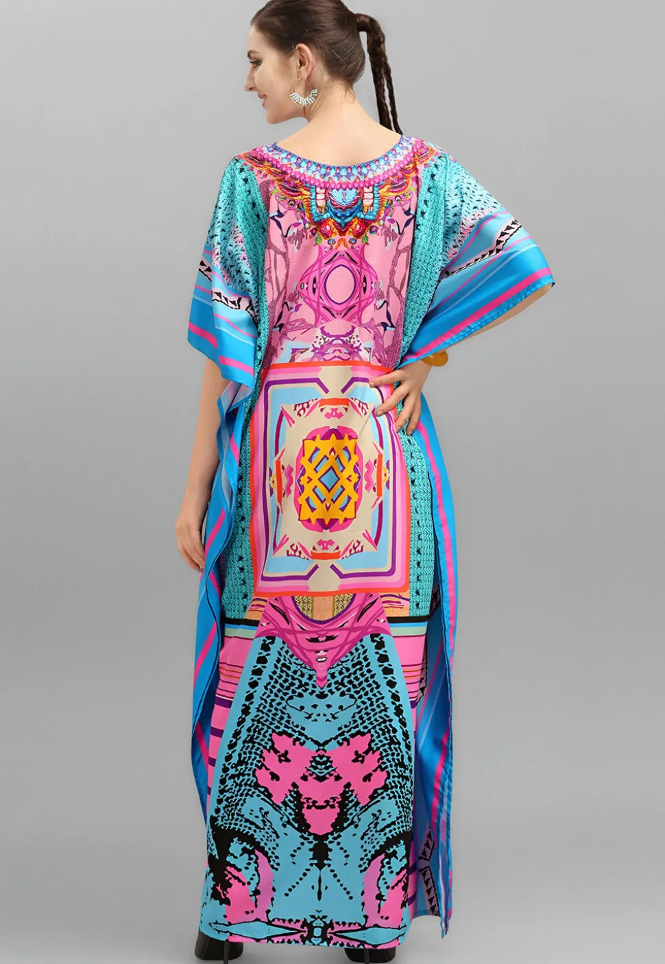 Digital Printed Polyester Kaftan in Blue