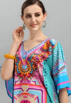 Digital Printed Polyester Kaftan in Blue