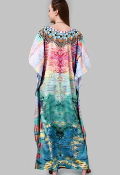 Digital Printed Polyester Kaftan in Multicolor