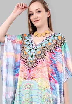 Digital Printed Polyester Kaftan in Multicolor