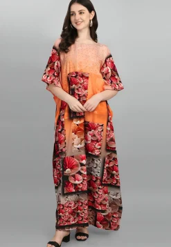 Digital Printed Polyester Kaftan in Multicolor
