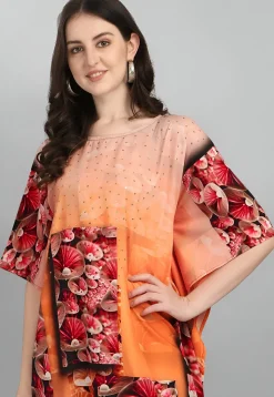 Digital Printed Polyester Kaftan in Multicolor