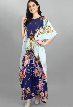 Digital Printed Polyester Kaftan in Blue