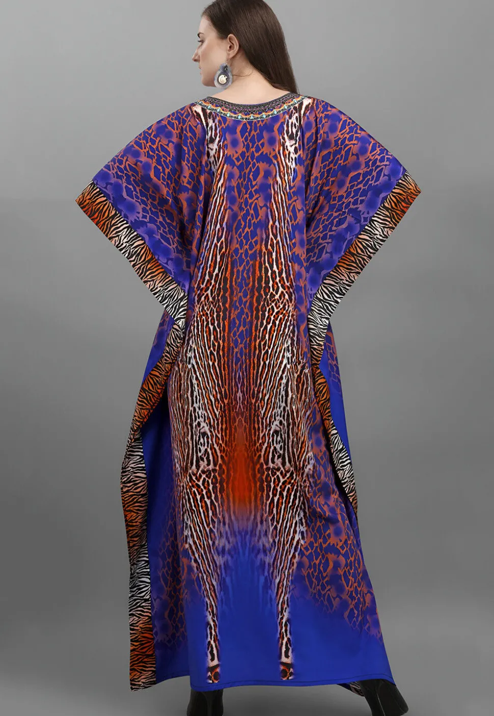 Digital Printed Polyester Kaftan in Blue