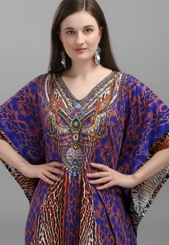 Digital Printed Polyester Kaftan in Blue