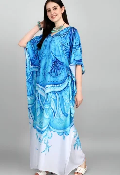 Digital Printed Polyester Kaftan in Blue