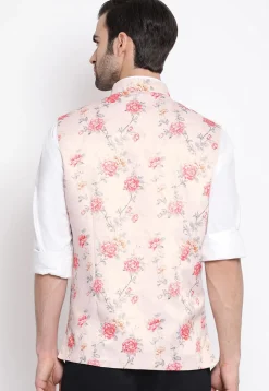 Digital Printed Polyester Nehru Jacket in Baby Pink