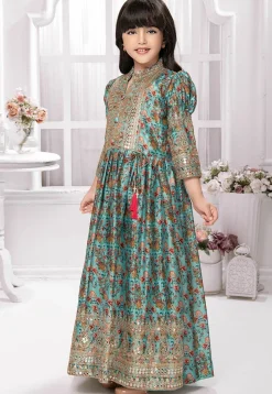 Digital Printed Polyester Gown in Blue