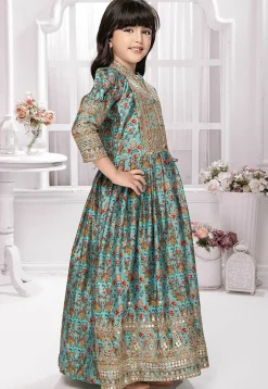 Digital Printed Polyester Gown in Blue