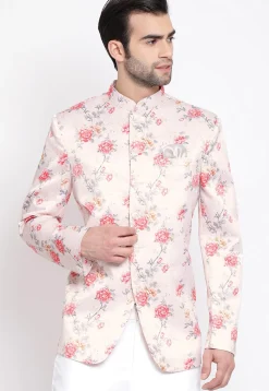 Digital Printed Polyester Jodhpuri Jacket in Baby Pink
