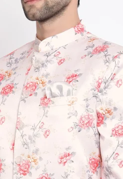 Digital Printed Polyester Jodhpuri Jacket in Baby Pink