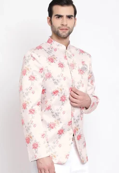 Digital Printed Polyester Jodhpuri Jacket in Baby Pink