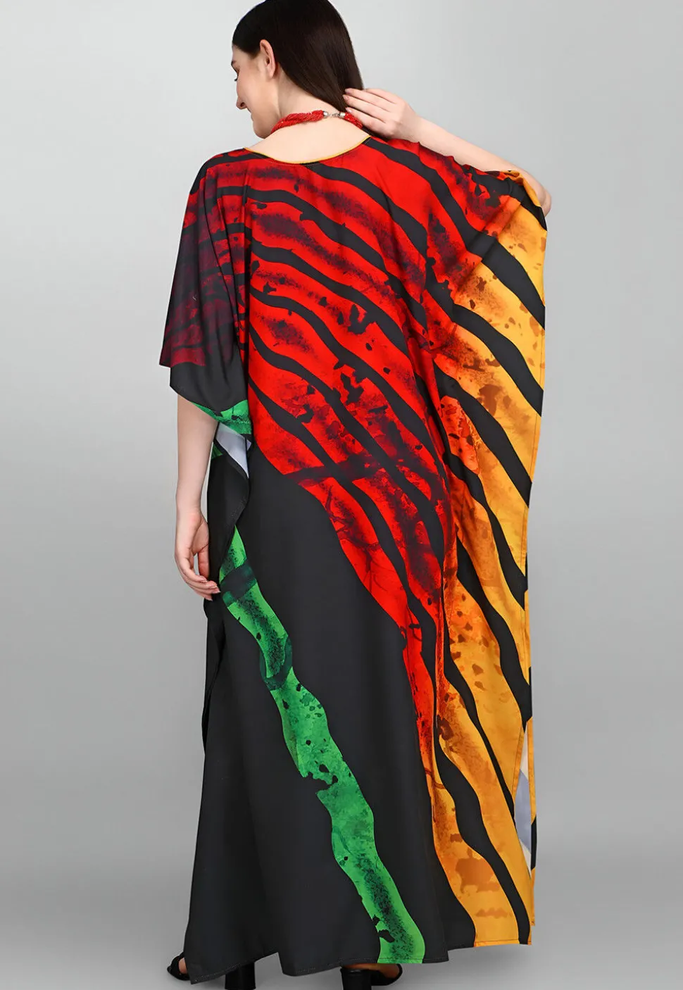 Digital Printed Polyester Kaftan in Black