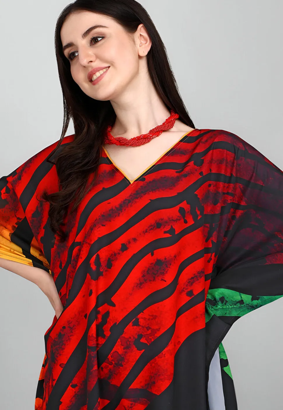 Digital Printed Polyester Kaftan in Black