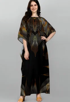 Digital Printed Polyester Kaftan in Black