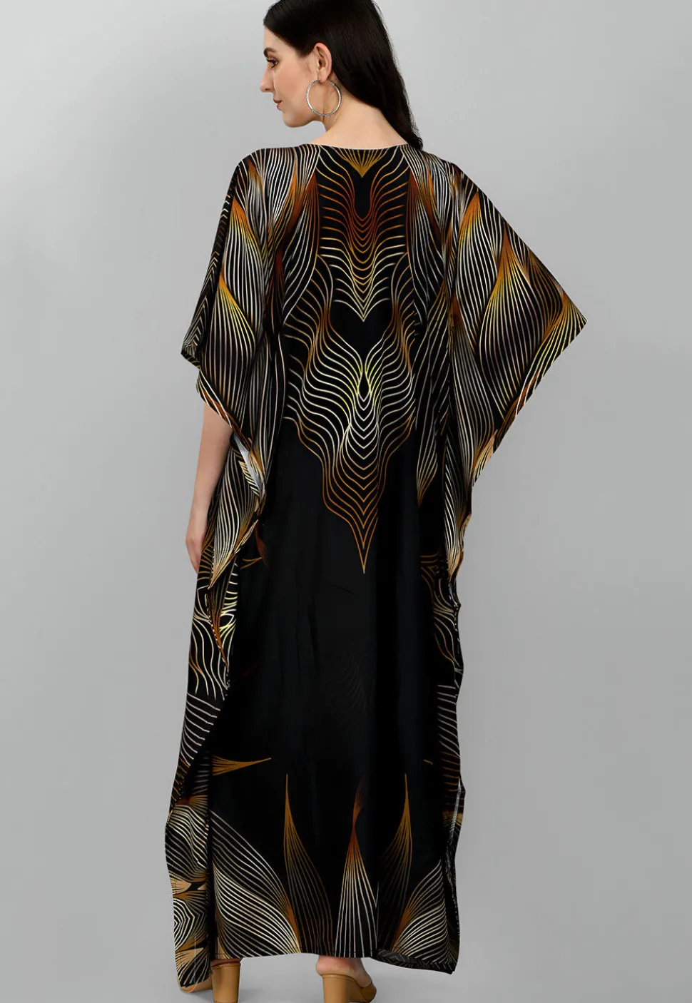 Digital Printed Polyester Kaftan in Black