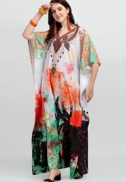 Digital Printed Polyester Kaftan in Multicolor