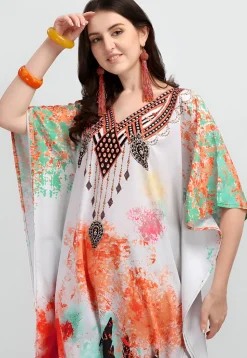 Digital Printed Polyester Kaftan in Multicolor