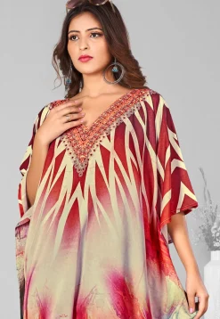 Digital Printed Polyester Kaftan in Multicolor
