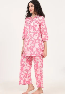 Digital Printed Pure Cotton Co Ord Set in Pink