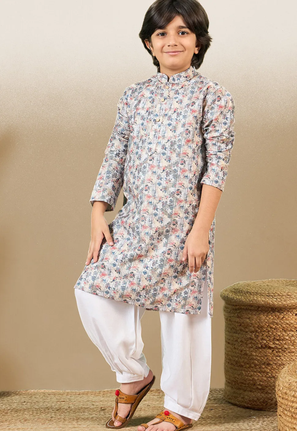 Digital Printed Pure Cotton Kurta Set in Multicolor