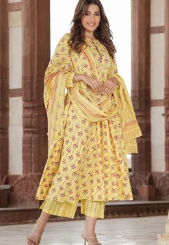 Digital Printed Pure Cotton Pakistani Suit in Yellow