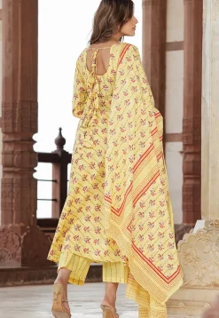 Digital Printed Pure Cotton Pakistani Suit in Yellow