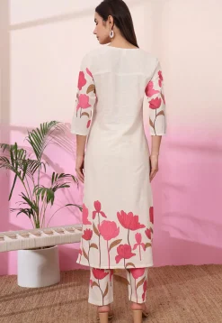 Digital Printed Pure Cotton Co Ord Set in Cream