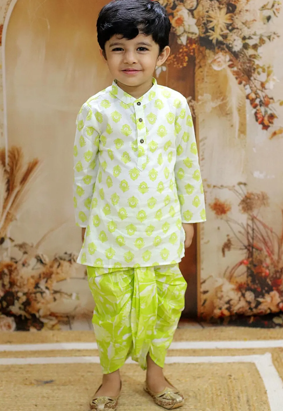 Digital Printed Pure Cotton Kurta Set in White