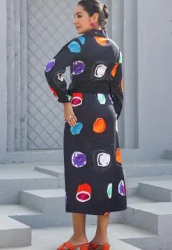 Digital Printed Pure Cotton A Line Dress in Black