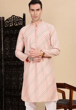 Digital Printed Pure Cotton Kurta in Peach