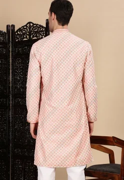 Digital Printed Pure Cotton Kurta in Peach