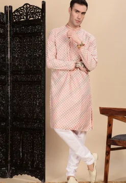 Digital Printed Pure Cotton Kurta in Peach