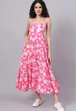 Digital Printed Pure Cotton Dress in Pink