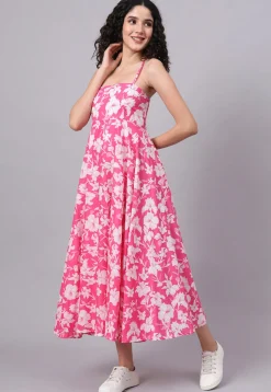 Digital Printed Pure Cotton Dress in Pink