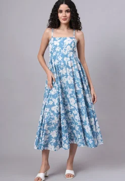 Digital Printed Pure Cotton Dress in Blue