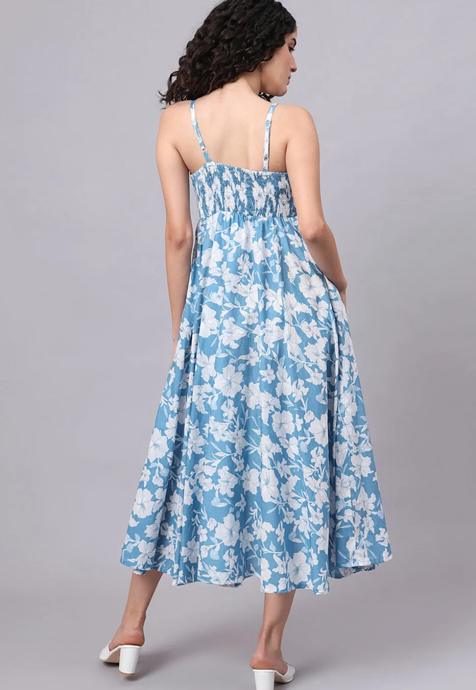 Digital Printed Pure Cotton Dress in Blue