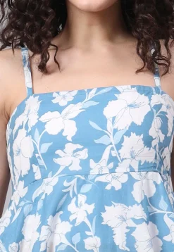 Digital Printed Pure Cotton Dress in Blue