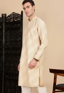 Digital Printed Pure Cotton Kurta in Light Beige