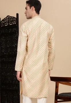 Digital Printed Pure Cotton Kurta in Light Beige