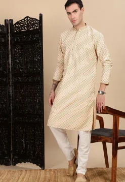 Digital Printed Pure Cotton Kurta in Light Beige
