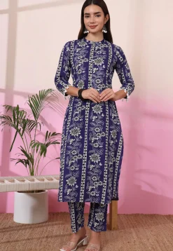 Digital Printed Pure Cotton Co Ord Set in Navy Blue