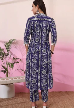 Digital Printed Pure Cotton Co Ord Set in Navy Blue