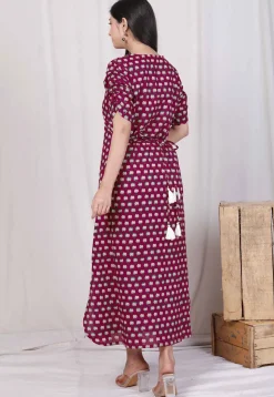 Digital Printed Pure Cotton Dress in Magenta