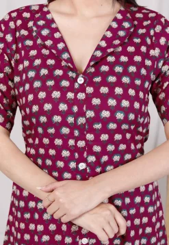 Digital Printed Pure Cotton Dress in Magenta