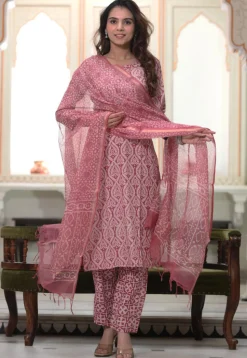Digital Printed Pure Cotton Pakistani Suit in Pink
