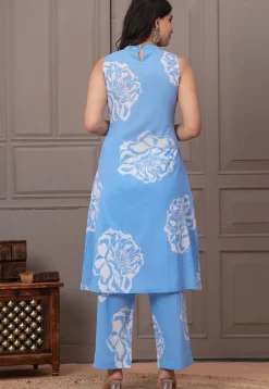 Digital Printed Pure Cotton Co Ord Set in Light Blue