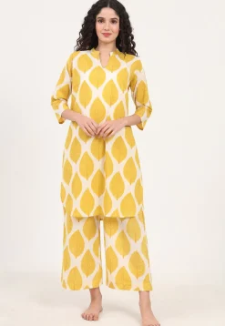 Digital Printed Pure Cotton Co Ord Set in Yellow